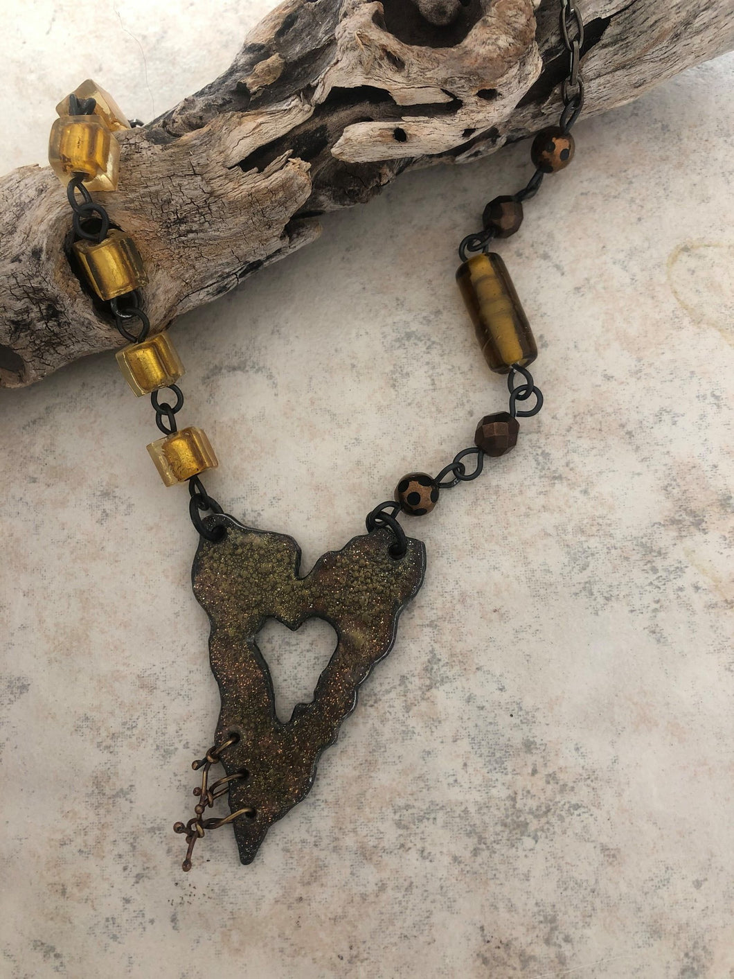 Golden steampunk heart necklace
